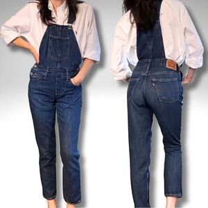 Levi’s Denim 100% Cotton Slim Straight Leg Dark Wash Overalls XS